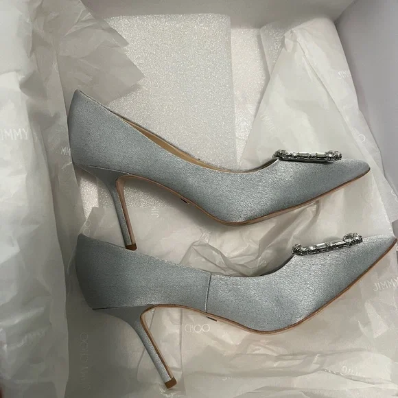 NWOT Badgley Mischka Glittering Silver Heels - Picture 5 of 8